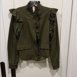 Anthropologie Olive Ruffle Utility Jacket